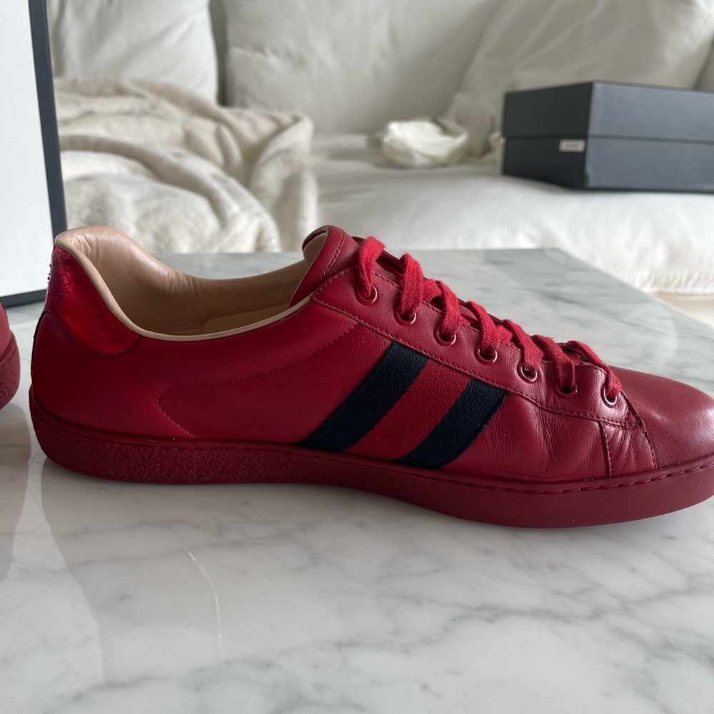 Gucci Ace Sneakers with Navy Stripe - Picture 9 of 11